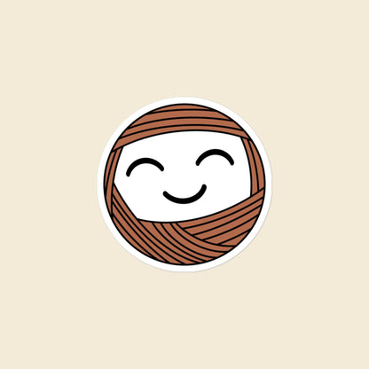 Mellow, a smiling terracotta Yarn Creature sticker, 3 × 3 in, on a cream background