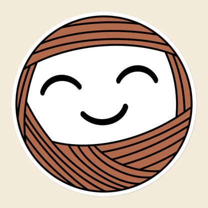 Mellow, a smiling terracotta Yarn Creature sticker, 5.5 × 5.5 in, on a cream background