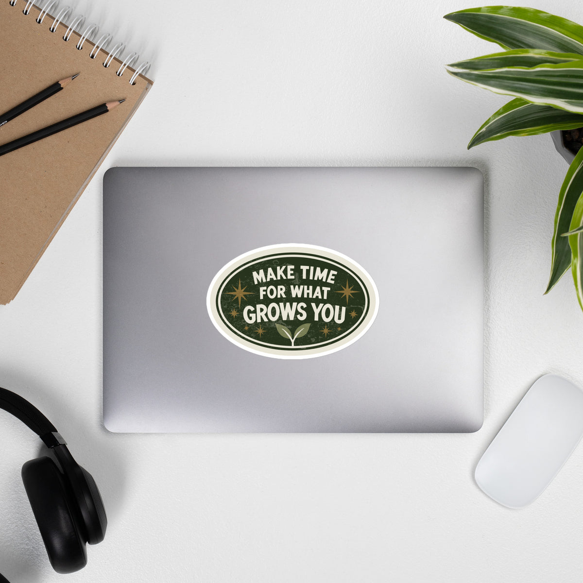 Make Time for What Grows You retro botanical vinyl sticker