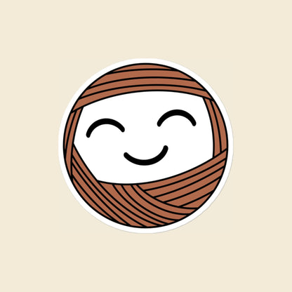 Mellow, a smiling terracotta Yarn Creature sticker, 4 × 4 in, on a cream background